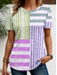 cheap Stripe&amp;Geometric tee-Women&#039;s T Shirt Graphic Striped Vintage Stylish Classic Short Sleeve Crew Neck Regular Tops Daily Weekend Print Yellow Blue Purple Green Summer