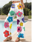 cheap Graphic Pants-Women's Wide Leg Chinos Baggy Pants Beach Shorts Vacation Vintage Fashion Full Length High Waist Floral Graphic Printing Soft Breathable Micro-elastic Casual Daily Outdoor Rainbow Summer Spring Loose