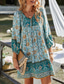 ieftine Rochii Boho-Pentru femei Rochie Mini Rochie florala Rochie Boho Rochie imprimata Clasic Modern În aer liber Vacanță Concediu Fit regulat Floare Manșon Lung În V Galben Roz Îmbujorat Bleumarin Albastru piscină