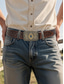 abordables Ceintures pour hommes-Ceinture western en similicuir pour homme avec boucle gravée vintage et pierre précieuse bleue, style cowboy pour rodéo, événements en plein air et tenue décontractée