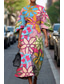 preiswerte Druck Blumen Kleider-Damen Langes Kleid Maxikleid Freizeitkleid Sommerkleid Mode Modern Täglich Date Wochenende Normale Passform Blumen Geometrisch Dreiviertelarm Rundhalsausschnitt Rosa Rote Blau Khaki Sommer