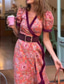 cheap Boho Dress-Women&#039;s Long Dress Maxi Dress Casual Dress Swing Dress Boho Dress Fashion Outdoor Party Holiday Regular Fit Flower Short Sleeve V Neck Pink Summer