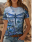 cheap Animals tee-Women&#039;s T Shirt Floral Graphic Dragonfly Vintage Stylish Classic Short Sleeve Crew Neck Round Neck Regular Tops Daily Print Yellow Red Blue Purple Green Summer Spring