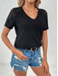 cheap Plain tee-Women&#039;s T Shirt Plain Fashion Stylish Modern Short Sleeve V Neck Regular Tops Daily Weekend Lace Patchwork Black White Red Green Summer