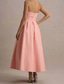 cheap White Graduation Dresses-Women&#039;s Midi Dress White Dress Graduation Dress Prom Dress Party Dress Fashion Wedding Party Evening Party Regular Fit Plain Sleeveless Strapless Black White Yellow Pink Summer