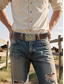 abordables Ceintures pour hommes-Ceinture western en similicuir pour homme avec boucle gravée vintage et pierre précieuse bleue, style cowboy pour rodéo, événements en plein air et tenue décontractée