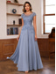 cheap Floor Length-Blue Red A-Line Mother of the Bride Dress Elegant Luxurious Boat Neck Floor Length Chiffon Lace Short Sleeve with Tier Cascading Ruffles 2025