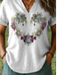 cheap Art&amp;Design Tops-Women&#039;s Blouse Heart Floral Graphic Stylish Short Sleeve V Neck Notched Neck Regular Tops Daily Print White Summer