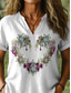 cheap Art&amp;Design Tops-Women&#039;s Blouse Heart Floral Graphic Stylish Short Sleeve V Neck Notched Neck Regular Tops Daily Print White Summer