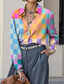 cheap Stripe&amp;Geometric Tops-Women&#039;s Shirt Graphic Geometric Plaid Casual Long Sleeve Shirt Collar Regular Tops Work Daily Buttons Print Yellow Red Blue Purple Rainbow Summer Spring Fall