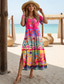 tanie Sukienki boho-Damskie Sukienka midi Sukienka letnia Sukienka A line Urlop Codzienny Boho Motylkowy Plaża Regularny Graficzny Plemienny Krótki rękaw Wycięcie pod szyją Jasnoniebieski Czarne złoto Czarny Jasnozielony