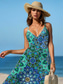 tanie Sukienki boho-Damskie Sukienka maxi Sukienka letnia Sukienka A line Sukienka na ramiączkach Urlop Codzienny Boho Plaża Regularny Graficzny Abstrakcja Zabytkowe Bez rękawów W serek Zielony Lato Wiosna