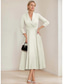 cheap Floor Length-A-Line Blazer Dress Mother of the Bride Dress Tuxedo Dress Stretch Crepe Elegant Simple Lapel Neckline Tea Length Satin 3/4 Length Sleeve with Solid Color