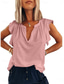 cheap Plain tee-Women&#039;s T Shirt Plain Fashion Modern Casual Short Sleeve V Neck Regular Tops Daily Weekend Ruffle White Pink Green Light Blue Summer