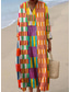 cheap Stripe&amp;Geometric Dress-Women&#039;s Midi Dress Sundress A Line Dress Vacation Casual Boho Going out Beach Loose Fit Graphic Long Sleeve V Neck Black Blue Orange Khaki Summer Spring