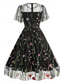ieftine rochie florală-Pentru femei Rochie Mini Rochie A line Rochie din Tul Elegant Petrecere cocktail În aer liber Serată Petrecere Brodat Plasă Fit regulat Floral Manșon scurt Stil Nautic Albastru piscină Negru Alb