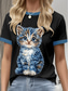 cheap Animals tee-Women&#039;s T Shirt Graphic Animal Cat Vintage Stylish Classic Short Sleeve Crew Neck Round Neck Regular Tops Daily Weekend Print Black White Blue Gray Summer Spring