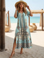 tanie Sukienki boho-Damskie Sukienka midi Sukienka letnia Sukienka A line Urlop Codzienny Boho Motylkowy Plaża Regularny Graficzny Plemienny Krótki rękaw Wycięcie pod szyją Jasnoniebieski Czarne złoto Czarny Jasnozielony