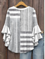 cheap Stripe&amp;Geometric Tops-Women&#039;s Blouse Layered Ruffle Sleeve Tops Graphic Striped Daily Stylish Casual 3/4 Length Sleeve V Neck Regular Tops Daily Holiday Vacation Wear Print Gray Summer Spring
