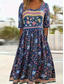 economico Abito Boho-Per donna Abito Midi Abito Estivo Abito Pieghettato Vacanza Casual Spiaggia Quotidiano Ferie Vestibilità comoda Floreale Grafico Manica Corta Girocollo Blu marino Estate