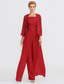 cheap Mom&#039;s Jumpsuits-Beach Wedding Jumpsuit/Pantsuit 3 Piece Mother of the Bride  Wedding Guest Elegant Plus Size Square Neck Floor Length Chiffon Corded Lace Sleeveless Wrap Included with Lace Appliques