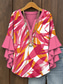 cheap Women&#039;s Floral Tops-Women&#039;s Blouse Layered Ruffle Sleeve Tops Graphic Leaf Abstract Bohemia Vintage Daily 3/4 Length Sleeve V Neck Regular Tops Daily Holiday Vacation Wear Print Yellow Red Blue Purple Green Summer
