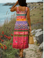 preiswerte Boho Kleider-Damen Maxikleid A Linie Kleid Schulterfreies Kleid Urlaub Lässig Boho Party Ausgehen Strand Standard Passform Grafik Stammes Ärmellos Quadrathals Schwarz Weiß Rote Blau Sommer Frühling