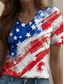 cheap Independence Day Top-Women&#039;s Patriotic  T Shirt Graphic American Flag Vintage Stylish Classic Red White And Blue Short Sleeve V Neck Regular Tops Daily Weekend Print Red Summer Spring