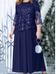 preiswerte Teelänge-A-Linie Plus Size Kleid Mutter der Braut Kurvenkleid Elegantes Rundhals Knöchellanges Spitze 3/4-lange Ärmel mit einfarbig