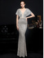 preiswerte Sekt-Meerjungfrauenschnitt Quinceanera-Kleider Elegant Kleid Formell Hochzeit Bodenlang Kurzarm V Ausschnitt Paillettenbesetzt mit Paillette 2025