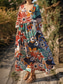 voordelige Bloemenjurken-Dames Halflange jurk A lijn jurk Zomerjurk Casual Dagelijks Ruim Passend Bloemig Grafisch 3/4 mouw V-hals Wit Rood blauw Zomer