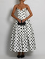 cheap Cocktail Dresses-Drop Waist Corset Dress A-Line Cocktail Dresses Polka Dots Dress Formal Wedding Semi Formal Dress Tea Length Midi Length Sleeveless Sweetheart Satin with Pleats Wedding Guest Dress 2025