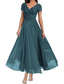 cheap Floor Length-A-Line Mother of the Bride Dress Elegant V Neck Floor Length Polyester Short Sleeve with Solid Color 2025