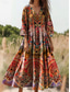 tanie Sukienki boho-Damskie Sukienka maxi Sukienka letnia Sukienka A line Plisowana sukienka Urlop Codzienny Boho Wyjściowe Luźny / a Kwiaty Graficzny W Tureckie Wzory Rękaw 3/4 W serek Rumiany róż Czerwony Niebieski