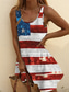 preiswerte Unabhängigkeitstag Kleid-Unabhängigkeitstag Frauen Patriots vierten Juli Mini Kleid Sommerkleid A-Linien Kleid Off-The-Shoulder Kleid Urlaub Lässig Boho Party Strand Standard Passform Grafik Geometrisch Ärmelos U-Ausschnitt