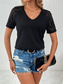 cheap Plain tee-Women&#039;s T Shirt Plain Fashion Stylish Modern Short Sleeve V Neck Regular Tops Daily Weekend Lace Patchwork Black White Red Green Summer