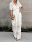 cheap White Lace Dresses-Women's Long Dress Maxi Dress Lace Dress White Dress Fashion Modern Daily Beach Weekend Regular Fit Plain Short Sleeve V Neck White Summer
