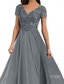 cheap Floor Length-A-Line Mother of the Bride Dress Elegant V Neck Floor Length Polyester Short Sleeve with Solid Color 2025
