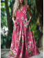 cheap Boho Dress-Women&#039;s Long Dress Maxi Dress Casual Dress Swing Dress Summer Dress Boho Dress Vintage Vacation Daily Holiday Regular Fit Floral Sleeveless V Neck Pink Green Summer