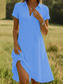 abordables Vestido blanco-Mujer Vestido Midi Vestido de una línea Vacaciones Casual Estilo playero Noche Ajuste regular Color sólido Graphic Manga Corta Escote en Pico Blanco Azul Piscina Morado Verano
