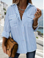 cheap Stripe&amp;Geometric Tops-Women&#039;s Shirt Long Sleeve Button Down Blouse BGeometric Striped Vintage Tropical Stylish Shirt Collar Regular Tops Work Daily Holiday Buttons Pocket Print Blue Summer Spring
