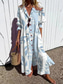 cheap Stripe&amp;Geometric Dress-Women&#039;s Maxi Dress A Line Dress Casual Outdoor Going out Regular Fit Floral Long Sleeve V Neck White Blue Orange Green Summer Spring