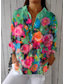 cheap Shirts-Women&#039;s Linen Like Shirt Blouse Floral Graphic Stylish Casual Long Sleeve Shirt Collar Regular Tops Daily Holiday Going out Buttons Yellow Red Blue Green Summer Spring