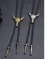cheap Men's Ties &amp; Bow Ties-Men's Bull Head Bolo Tie Necklace – Western Cow Skull Pendant with Braided Leather Cord, Vintage Cowboy Style Accessory for Country Concerts, Rodeos and Daily Wear