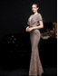 preiswerte Sekt-Meerjungfrauenschnitt Quinceanera-Kleider Elegant Kleid Formell Hochzeit Bodenlang Kurzarm V Ausschnitt Paillettenbesetzt mit Paillette 2025