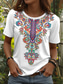 cheap Boho tee-Women&#039;s T Shirt Floral Graphic Plants Vintage Stylish Classic Short Sleeve Crew Neck Regular Tops Daily Weekend Print Black White Summer