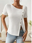 cheap Plain tee-Women&#039;s Shirt Plain Basic Casual Short Sleeve Asymmetrical V Neck Regular Tops Daily Buttons Asymmetric White Red Purple Summer
