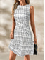 cheap Stripe&amp;Geometric Dress-Women&#039;s Mini Dress A Line Dress Work Dresses Off The Shoulder Dress Vacation Office Regular Fit Plaid Sleeveless Crew Neck Black White Wine Navy Blue Summer