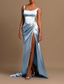 abordables Rose-Robe de Soirée Sirène Haute Fente Invité de Mariage Cocktail Fête Longueur de Sol Sans Manches Col Arrondi Robe de Demoiselle d&#039;Honneur Satin avec Robe Mascarade Froncée