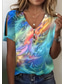 cheap Art&amp;Design tee-Women&#039;s T Shirt Henley Shirt Graphic Basic Neon &amp; Bright Short Sleeve V Neck Regular Tops Daily Weekend Buttons Cut Out Print Blue Purple Green